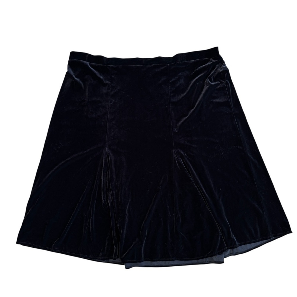 Studio 1940 Black Velour Velvet Stretchy Skirt Plus Size 30 / 32 W Midi Flare - Picture 3 of 12